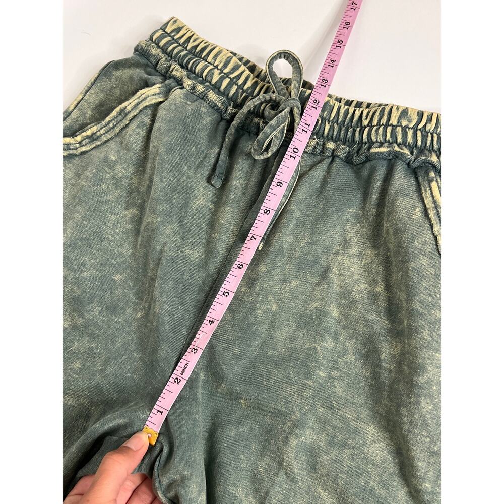 Zenana Acid Washed French Terry Palazzo Pants Small Olive Green Drawstring - Picture 4 of 10